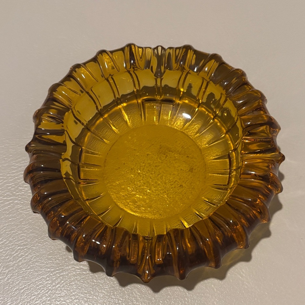 Amber Glass Sunburst Ashtray